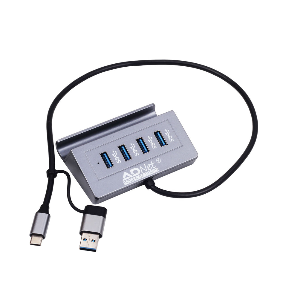 Ad Net AD-UC-623 USB 3.0 + Type-C Combo USB Hub 4 Port with Phone Holder & Dual Plug