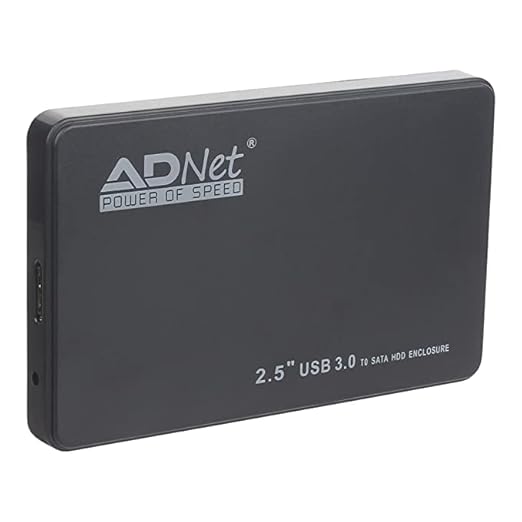 ADNet AD-TC-174 USB 3.0 External HDD SSD Enclosure Case | 2.5 Inch SATA Hard Drive Box | Ultra Fast 5Gbps Speed | Tool-Free Plug & Play | Durable Matte Black Casing