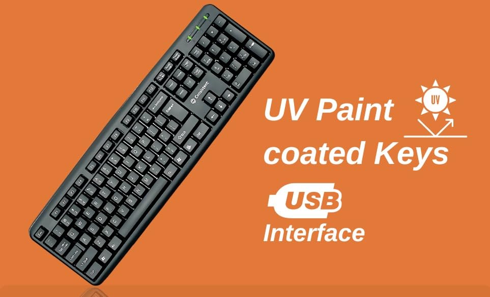 Consistent Classic Silver Wired USB Keyboard – UV Coated Keys | Silent & Spill-Resistant