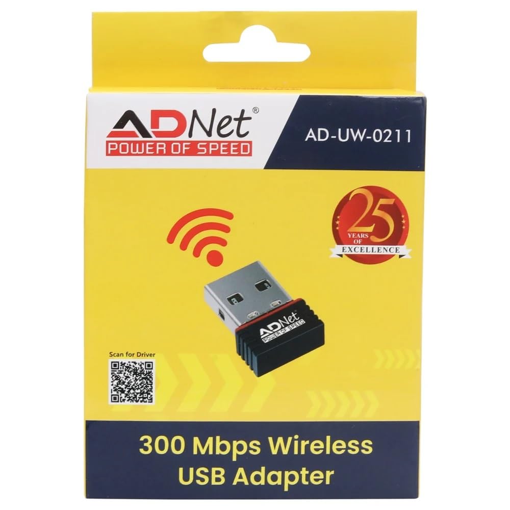 ADNet AD-UW-0211 300Mbps Mini Wireless Network USB WiFi Adapter Dongle | Compact Design | High-Speed Internet for Desktop PC & Laptop | Compatible with Windows