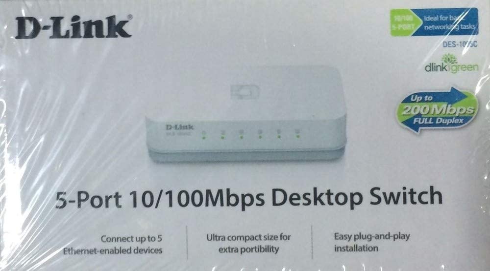 D-Link DES-1005C 5-Port 10/100Mbps Desktop Switch – Plug & Play | 200Mbps Full Duplex | Compact