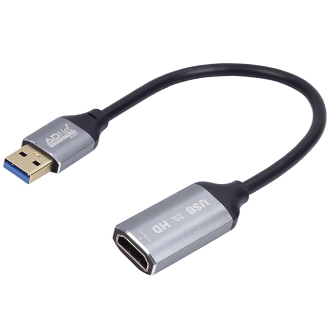 ADNet Prime ADP-UH-1137 USB Male to 4K HDMI Female Adapter (25cm) - Supports Resolutions up to 3840 x 2160 @ 60Hz, Synchronised Audio, 3 Years Warranty (Black)