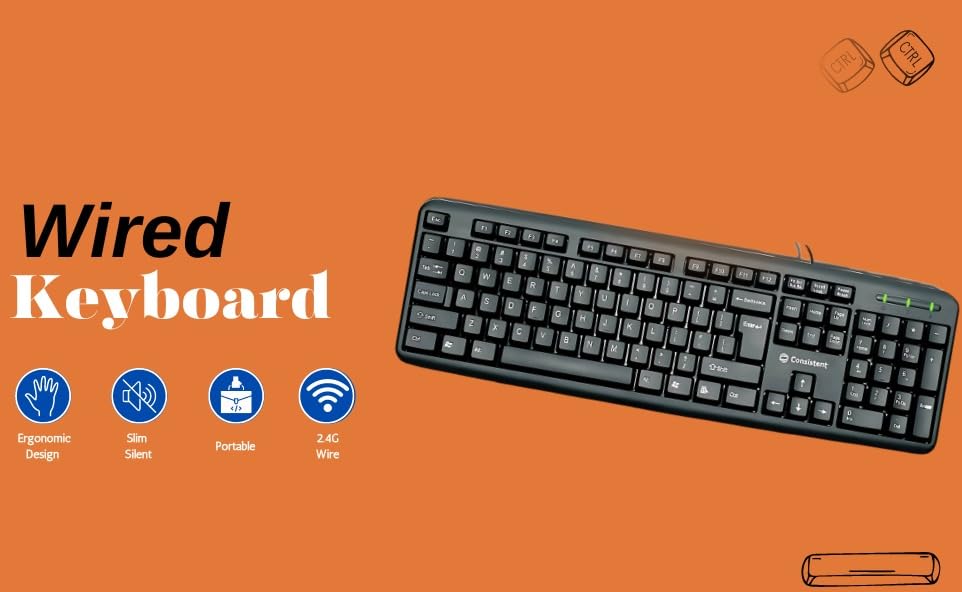 Consistent Classic Silver Wired USB Keyboard – UV Coated Keys | Silent & Spill-Resistant