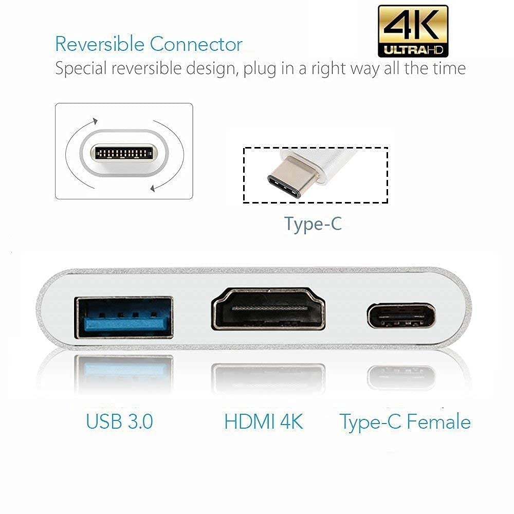 Ad Net AD-TC-652 USB Type-C 3 in 1 Adapter 4K HDMI USB 3.0 5Gbps Type-C PD 100W Charging