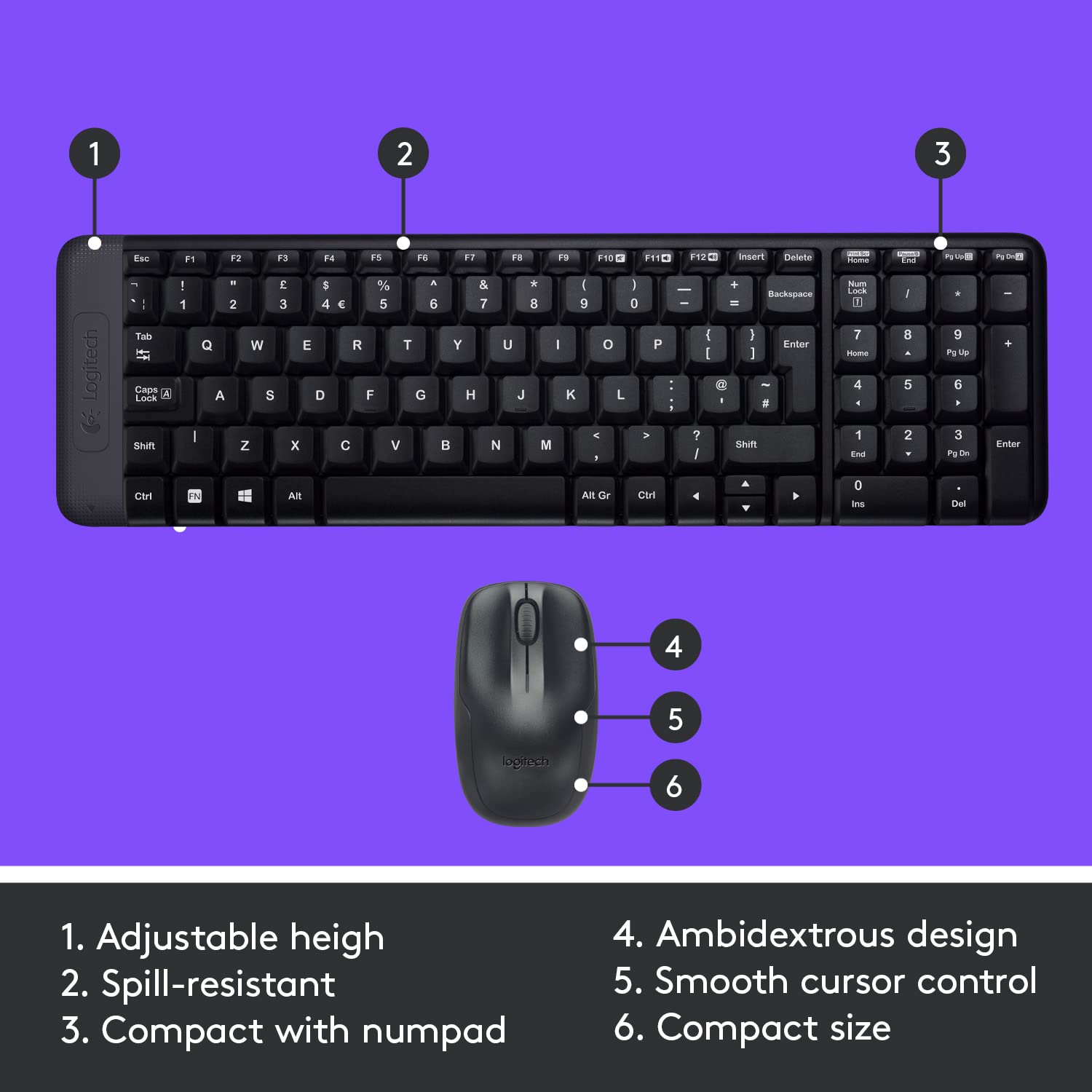 Logitech MK220 Wireless Keyboard & Mouse Combo – Spill Resistant | 24M Battery | Compact with Numpad