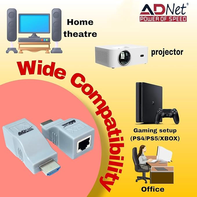 ADNet AD-HE-468 30M HDTV Extender | Full HD 1080p Extension over Single Cat 6 Cable | No External Power Supply Required | Supports ARC & Dolby Audio | 1 Year Warranty