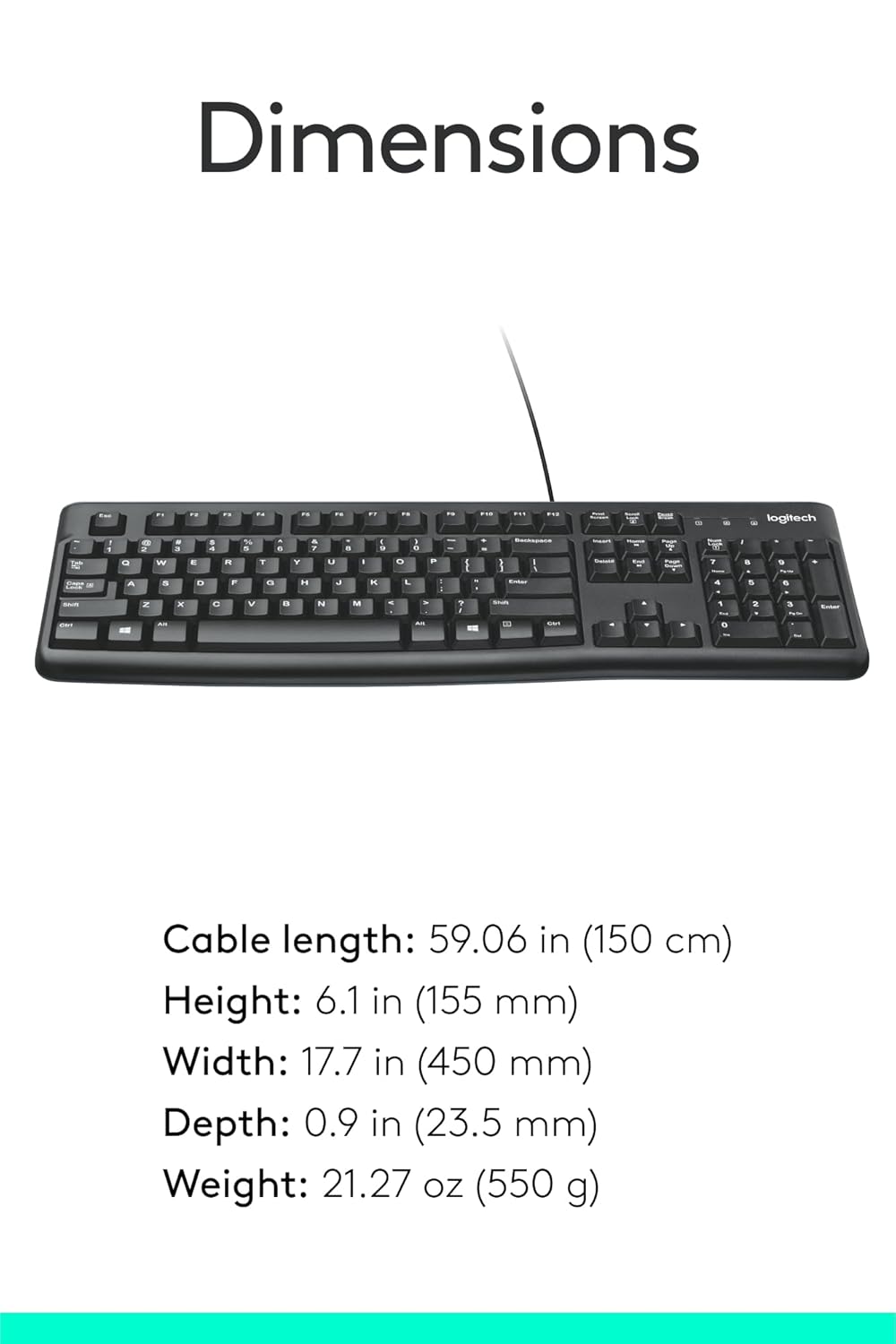 Logitech K120 Wired USB Keyboard – Spill Resistant | 51% Recycled Plastic | Full Size