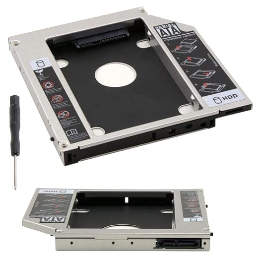 ADNET Universal Optical Bay 2nd Hard Drive Caddy | Replace CD/DVD Drive Slot | Add Extra SSD or HDD to Laptop | Laptop Storage Upgrade