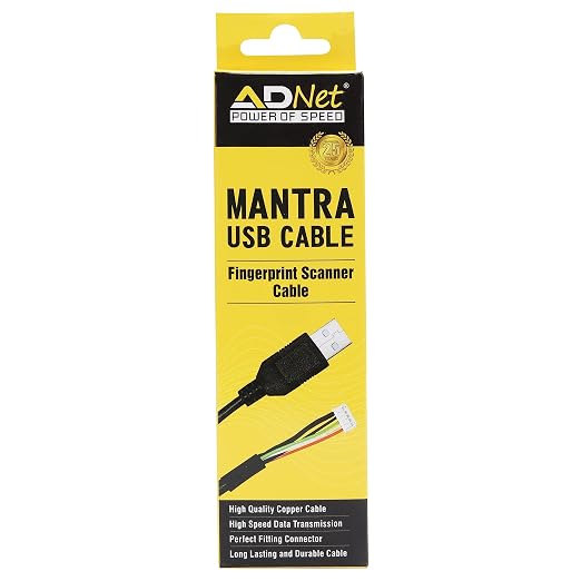 ADNET USB 2.0 Data Cable Wire for Mantra MFS-100 Series Fingerprint Scanner (Black) - High Speed Data Transmission
