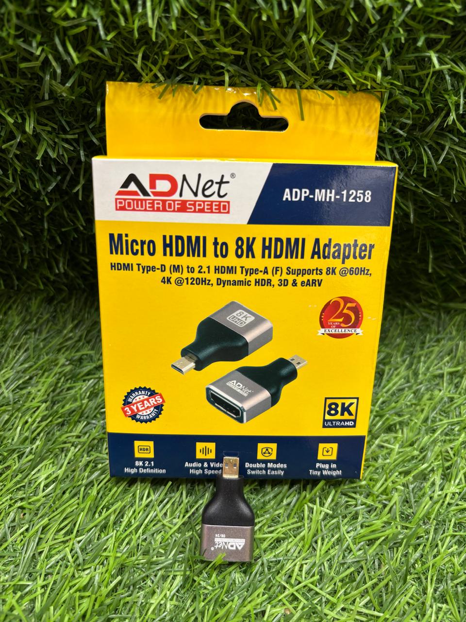 ADNet ADP-MH-1258 Micro HDMI to 8K HDMI Adapter | 8K@60Hz & 4K@120Hz Support | HDMI Type-D (Male) to 2.1 HDMI Type-A (Female) Converter | 3 Years Warranty