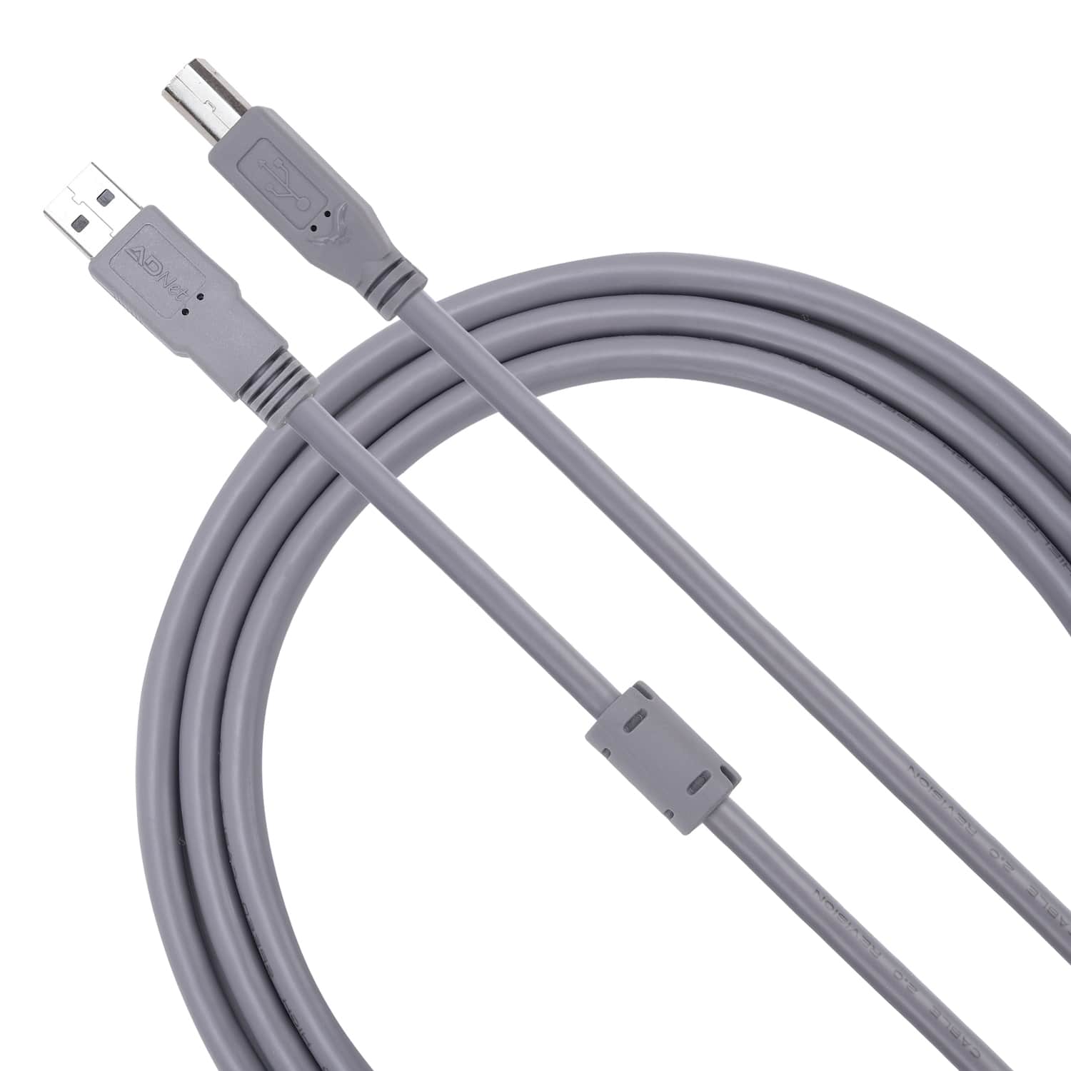 ADNet USB 2.0 Printer Cable (1.5 Meter) ADP-AB-1001 | High-Speed USB A-Male to B-Male Data Cable with Ferrite Core Shielding | Grey Premium Wire for HP, Canon, Epson, Brother Printers & Scanners