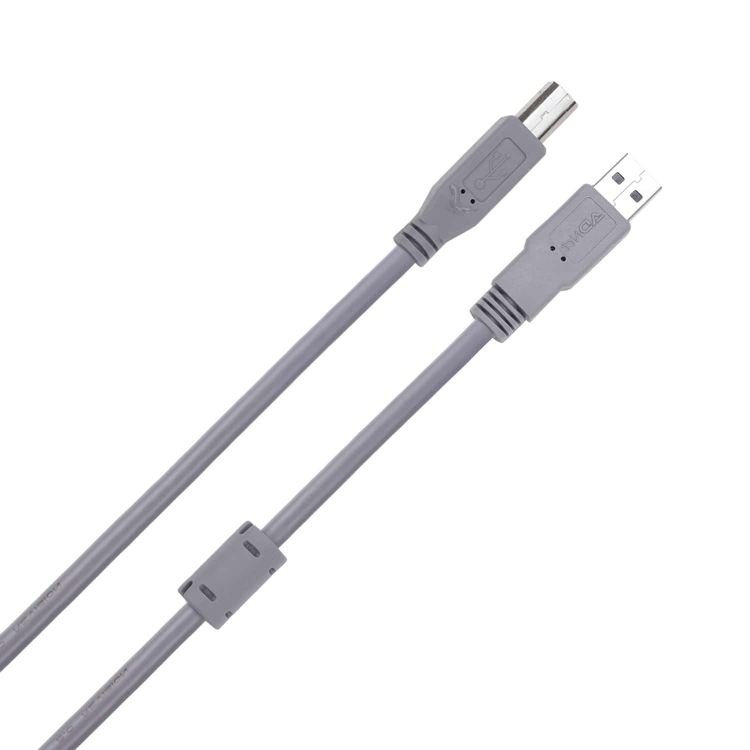 ADNet USB 2.0 Printer Cable (1.5 Meter) ADP-AB-1001 | High-Speed USB A-Male to B-Male Data Cable with Ferrite Core Shielding | Grey Premium Wire for HP, Canon, Epson, Brother Printers & Scanners