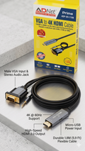 ADNet Prime ADP-VH-1189 VGA to 4K HDMI Cable (1.8M) with Synchronized Audio | Male to Male | Upto 4K @ 60Hz Resolution Support
