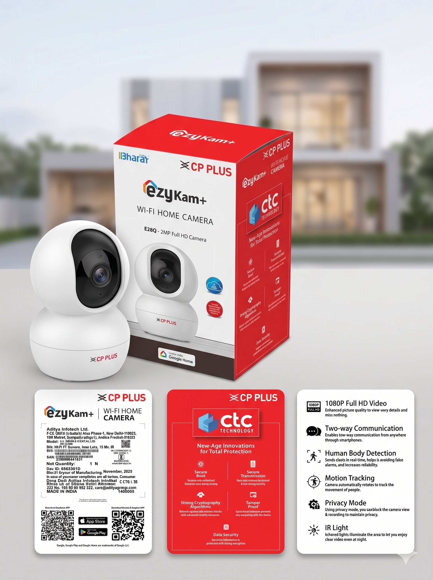 CP Plus EzyKam+ E28Q 2MP Full HD Wi-Fi Home Security Camera