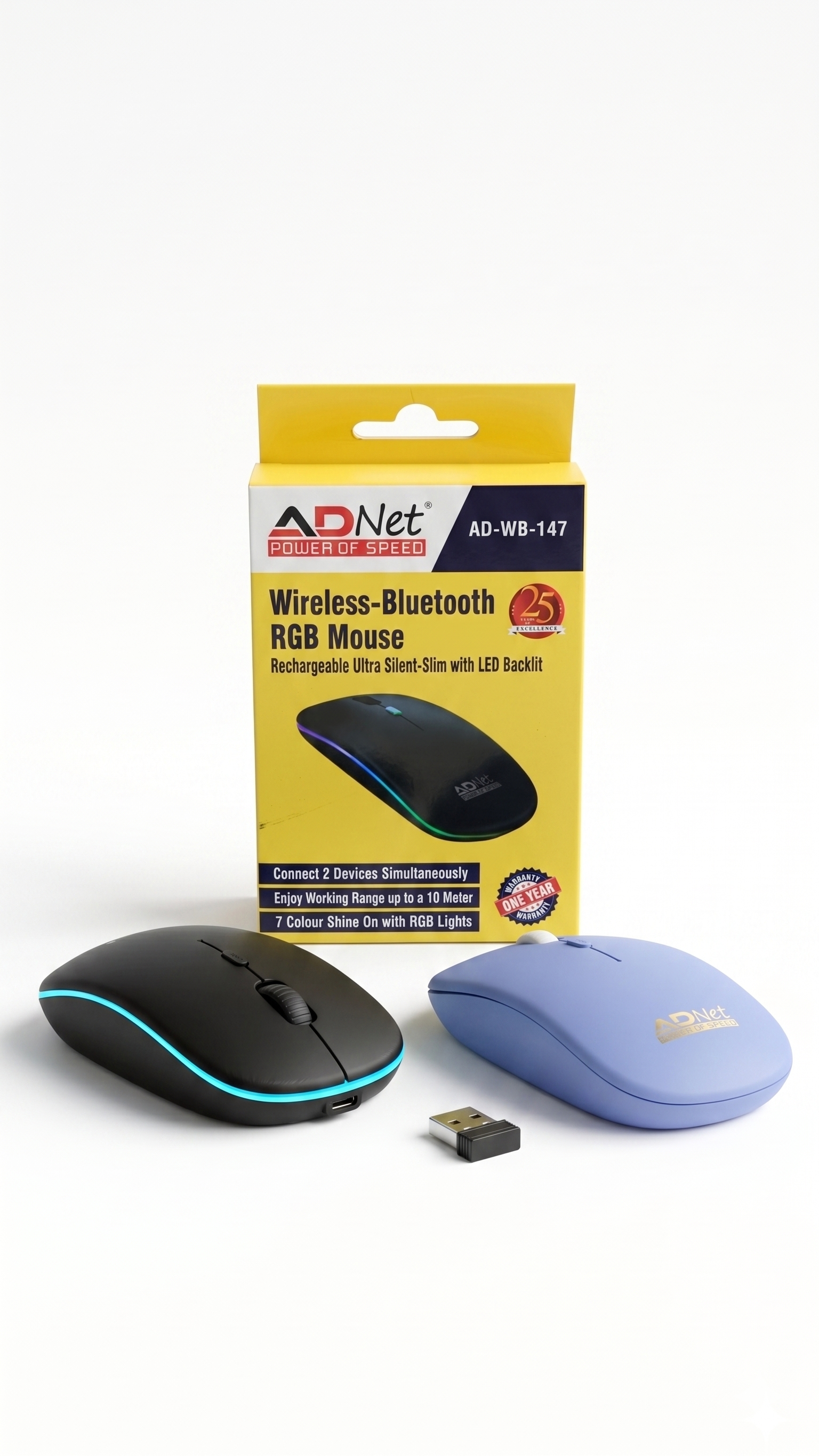 ADNet Power of Speed Ultra-Slim Periwinkle Blue Wireless Mouse - Ergonomic Ambidextrous Design for Laptop & PC