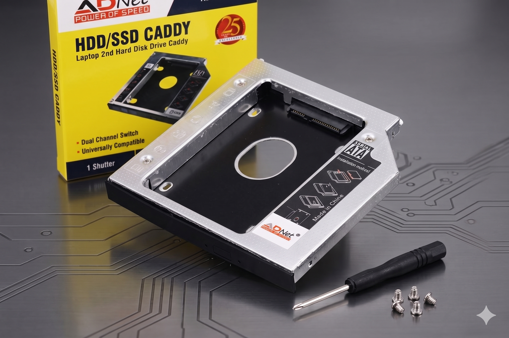 ADNET Universal Optical Bay 2nd Hard Drive Caddy | Replace CD/DVD Drive Slot | Add Extra SSD or HDD to Laptop | Laptop Storage Upgrade