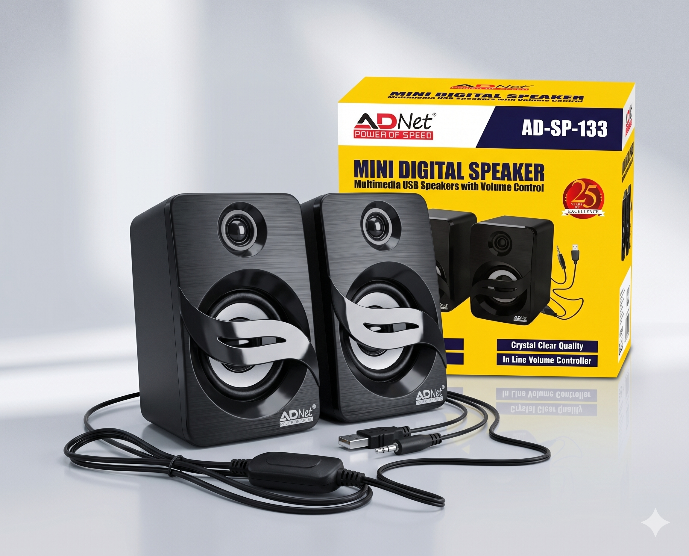 Ad Net AD-SP-133 Mini Digital Speaker Multimedia USB Speakers with Volume Control