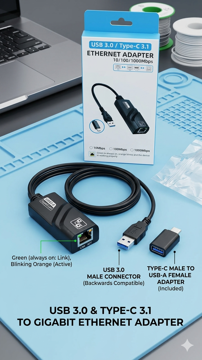 USB 3.0 Type-C 3.1 Gigabit Ethernet Adapter 10/100/1000Mbps RJ45 LAN Network Adapter