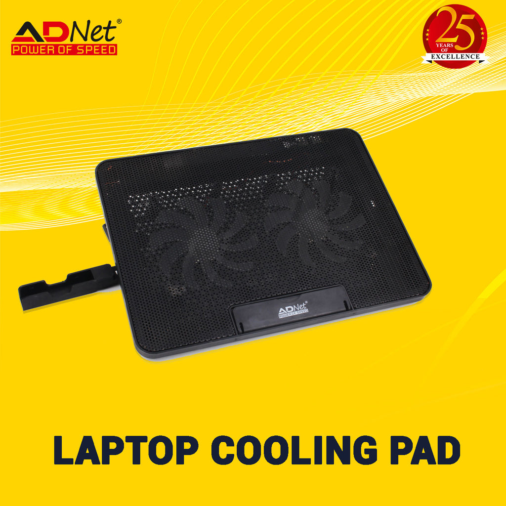 Ad Net AD-CP-205 RGB Laptop Cooling Pad with 2 Fans 4 RGB Modes 2 USB Ports Mobile Stand for 17 Inch Laptops