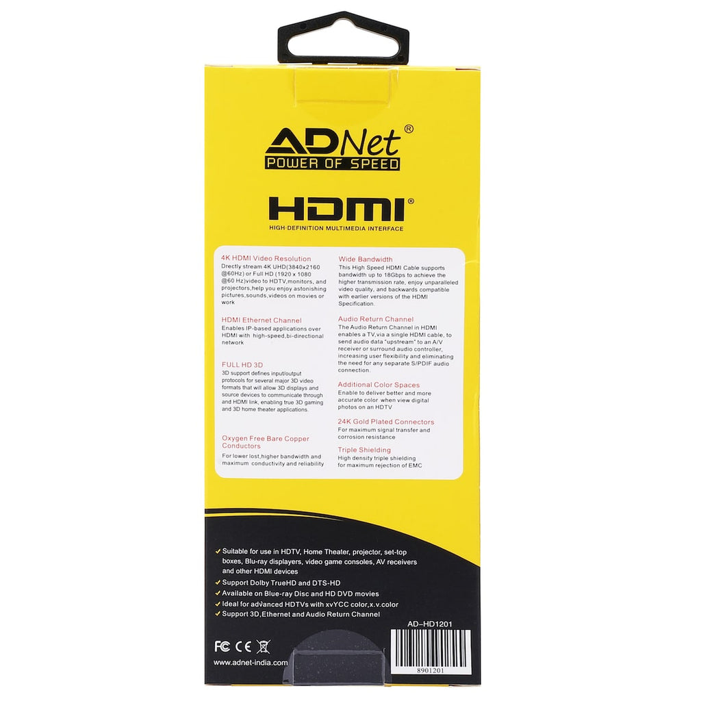 ADNet Premium 4K HDMI Cable 1.5M (Model AD-HD1201) | Ultra HD 2160P, 3D & Ethernet Supported | 24K Gold Plated Blue Metal Connectors for Smart TV, Monitor, PC, Projector & Gaming Consoles