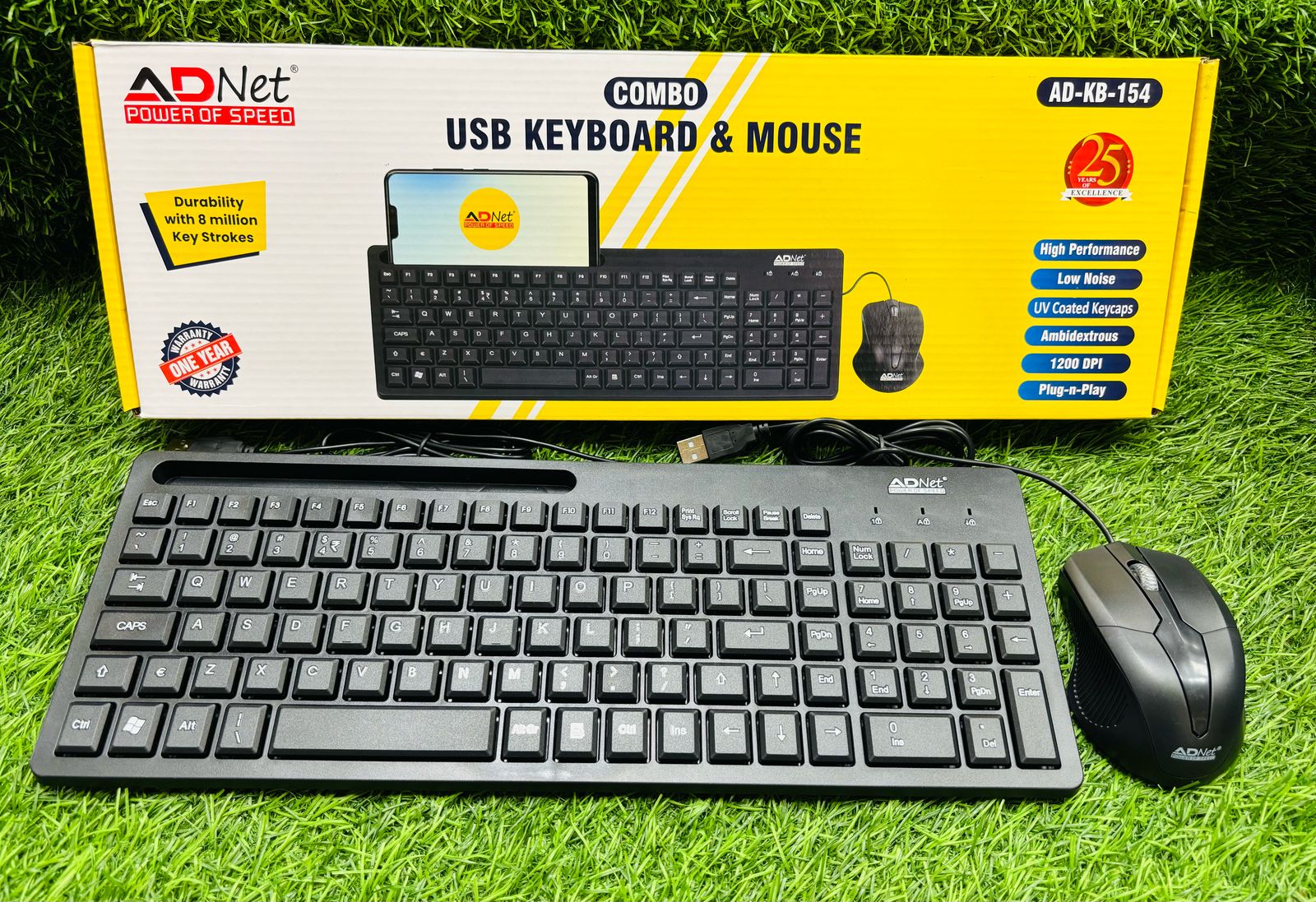 ADNet AD-KB-154 Wired USB Keyboard & Mouse Combo | In-built Mobile Holder | 1 Year Warranty