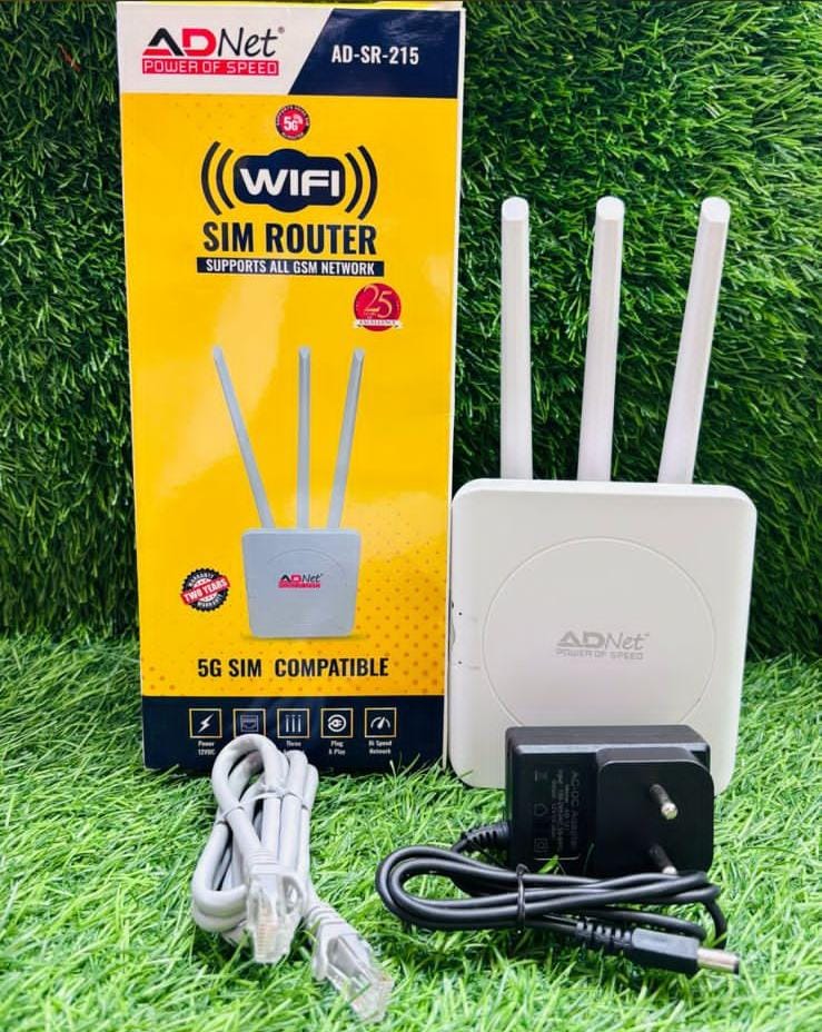 ADNet AD-SR-215 5G SIM Supported WiFi Router | 300Mbps High Speed | 3 Antennas | 2.4GHz & 5GHz | Supports All GSM Networks (Nano SIM) | Plug & Play for CCTV, DVR, PC & Home