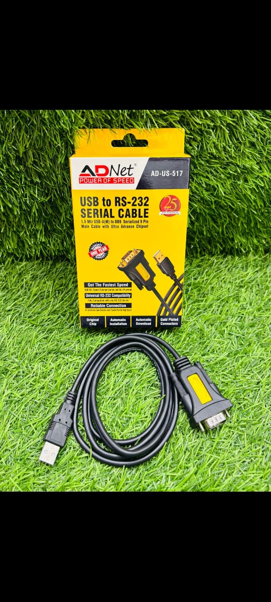 Ad Net AD-US-517 USB to RS-232 Serial Cable 1.5 Mtr USB-A to DB9 Male with Ultra Advance Chipset