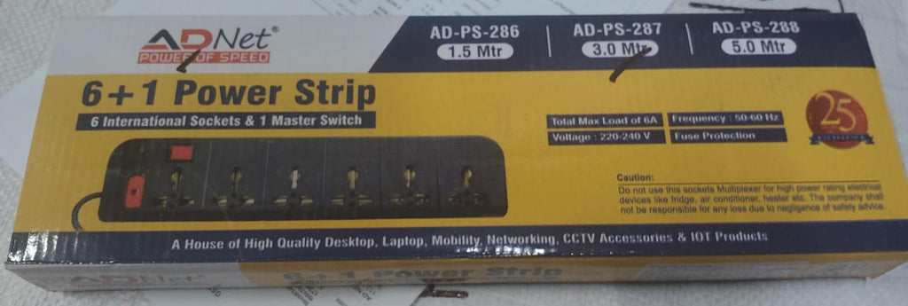 Ad Net 6+1 Power Strip 6 International Sockets with Master Switch & Fuse Protection