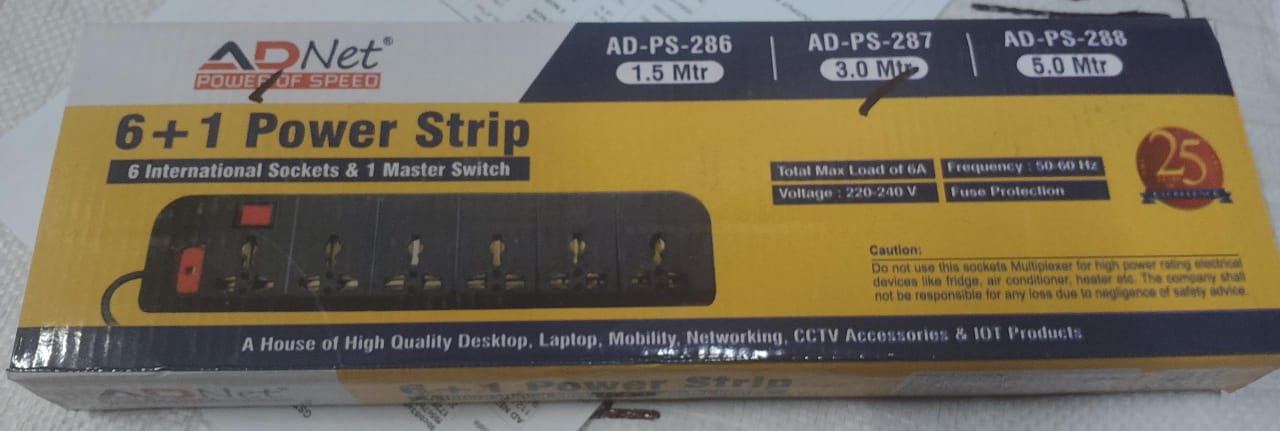 Ad Net 6+1 Power Strip 6 International Sockets with Master Switch & Fuse Protection