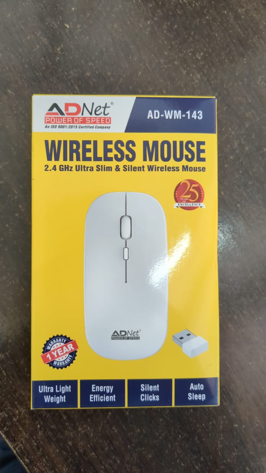 ADNet AD-WM-143 Ultra Slim Silent Wireless Mouse - 2.4GHz USB Optical Tracking, 3 DPI Levels (1000/1200/1600), Silent Clicks, Auto-Sleep, 10M Range | For Laptops, PC, Tablets | 1 Year Warranty