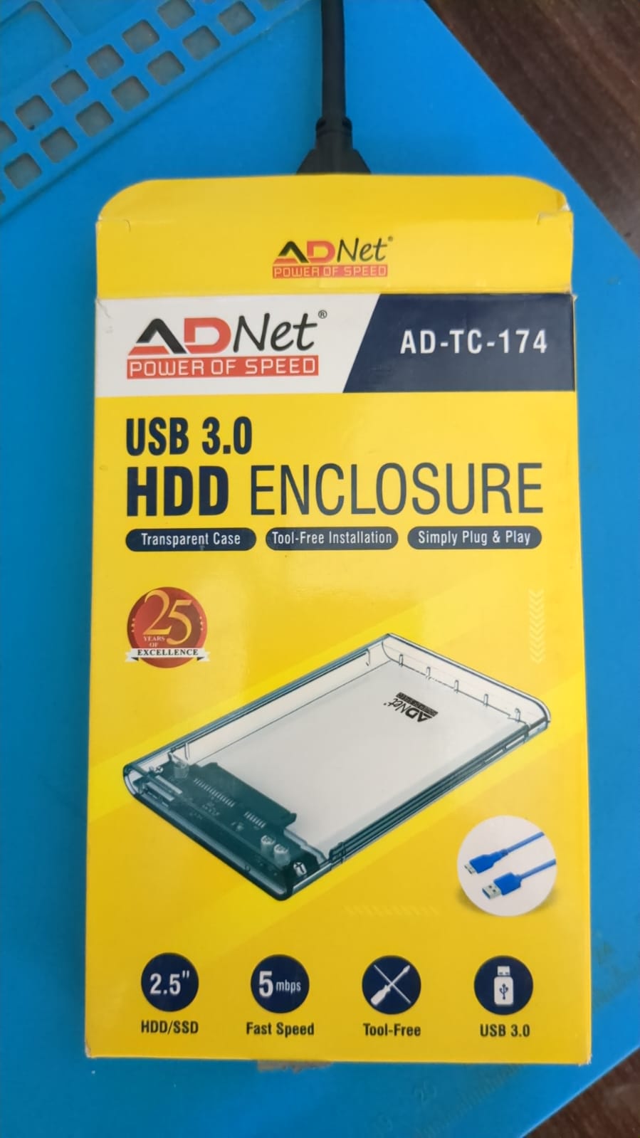 ADNet AD-TC-174 USB 3.0 External HDD SSD Enclosure Case | 2.5 Inch SATA Hard Drive Box | Ultra Fast 5Gbps Speed | Tool-Free Plug & Play | Durable Matte Black Casing