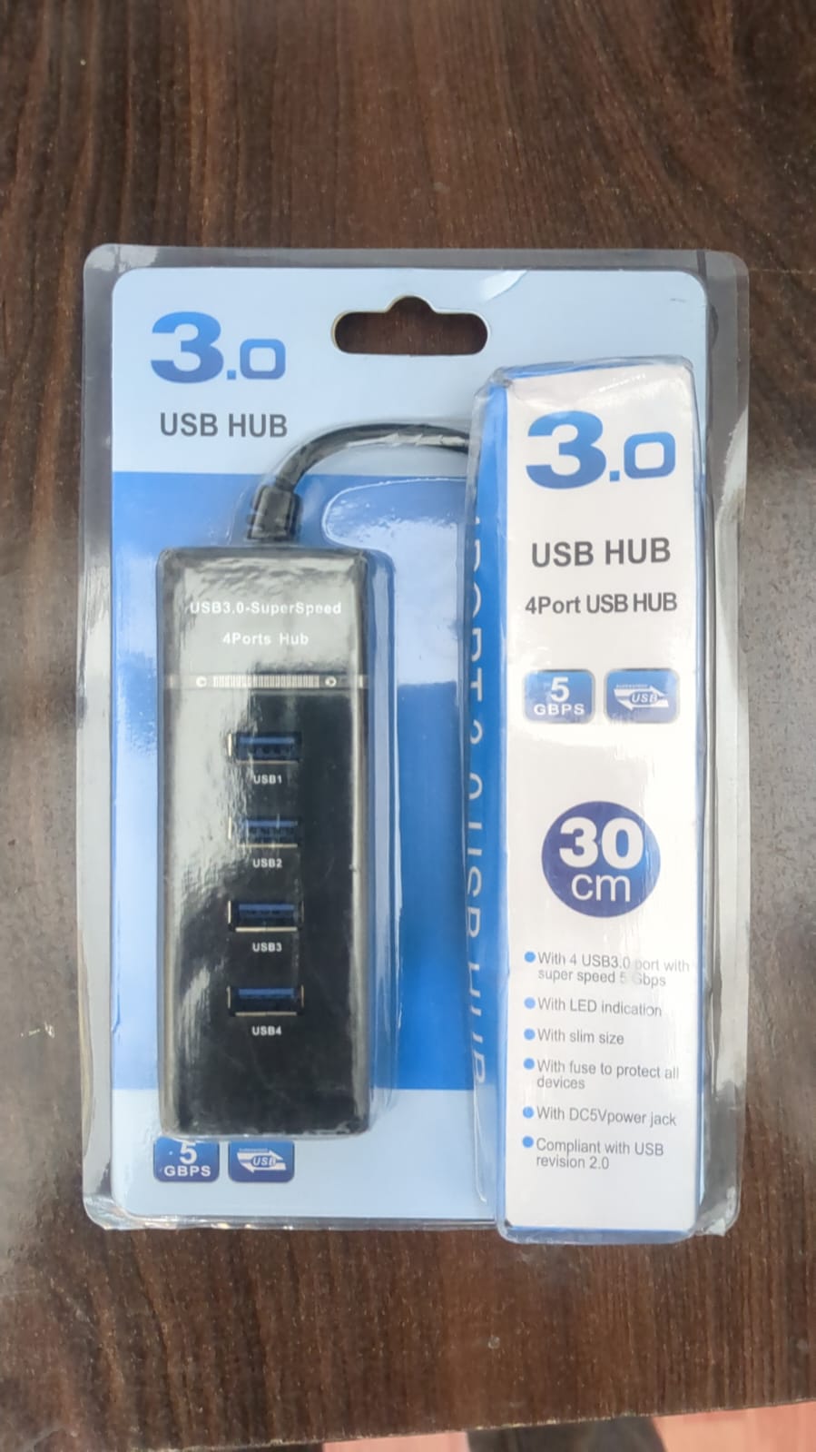 High-Speed 4-Port USB 3.0 Hub | SuperSpeed 5Gbps Multiport Adapter Splitter | 30cm Cable, LED Indicator & Built-in Fuse Protection | For Laptops, PC, Mac & Pen Drives
