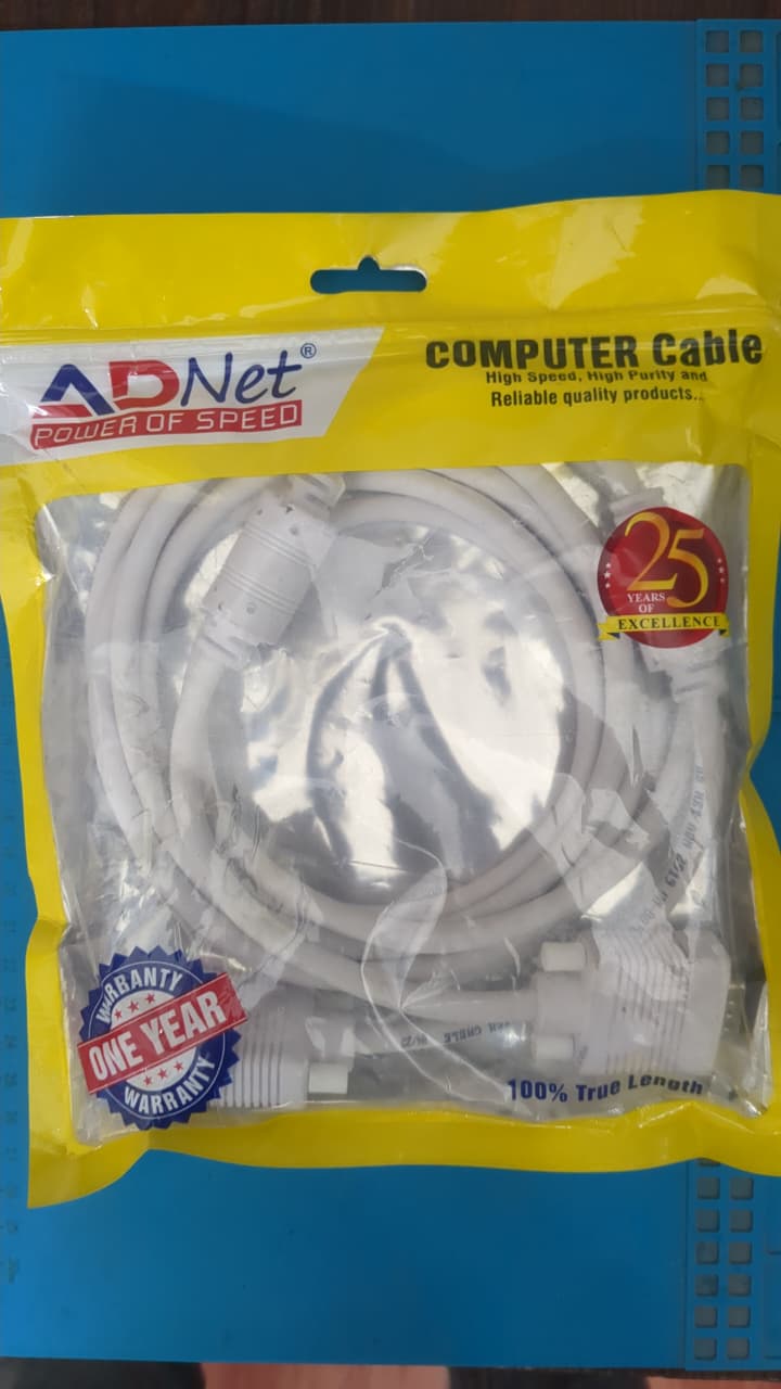 Premium ADNet VGA Cable (Male to Male) | High-Speed 15-Pin Computer Monitor Wire with Gold-Plated Connectors | Shielded Copper Cable for PC, Laptop, TV & Projector