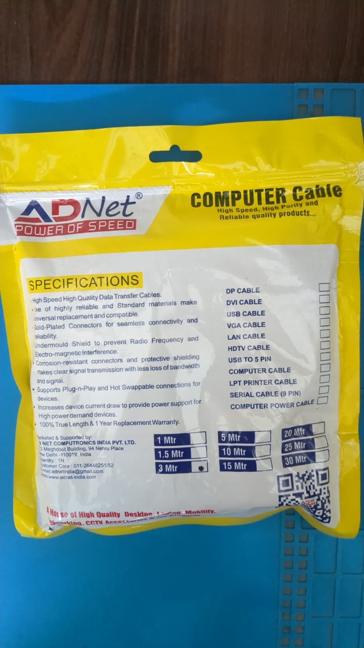 Premium ADNet VGA Cable (Male to Male) | High-Speed 15-Pin Computer Monitor Wire with Gold-Plated Connectors | Shielded Copper Cable for PC, Laptop, TV & Projector