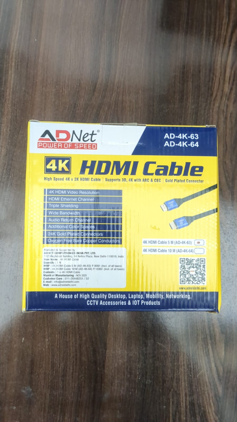 ADNet 4K HDMI Cable High-Speed (AD-4K-63/64) | Supports 3D, ARC, CEC & 2160p Ultra HD | Gold-Plated Connectors & Triple Shielding for Smart TV, PC & Home Theater