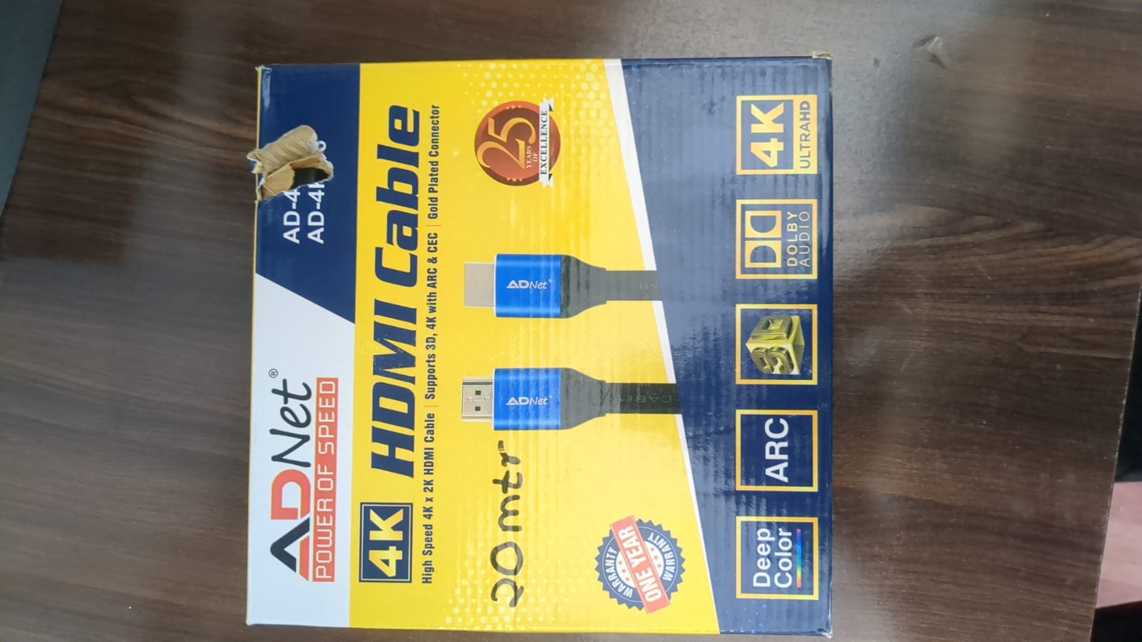 ADNet High-Speed 20 Meter 4K HDMI Cable (AD-4K-66) | Supports 4K UHD, ARC, 3D & Dolby Audio | 24K Gold-Plated Connectors, Triple Shielding Heavy Duty Long Range Cable for Projector, Smart TV, Laptop, Gaming, CCTV