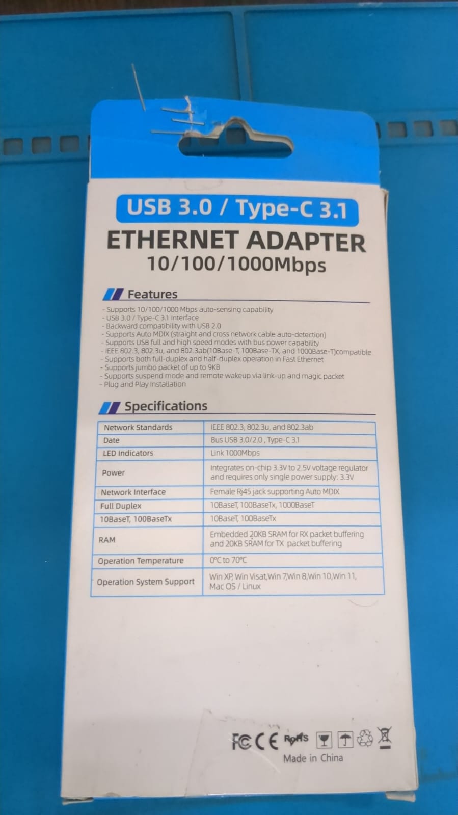 USB 3.0 Type-C 3.1 Gigabit Ethernet Adapter 10/100/1000Mbps RJ45 LAN Network Adapter