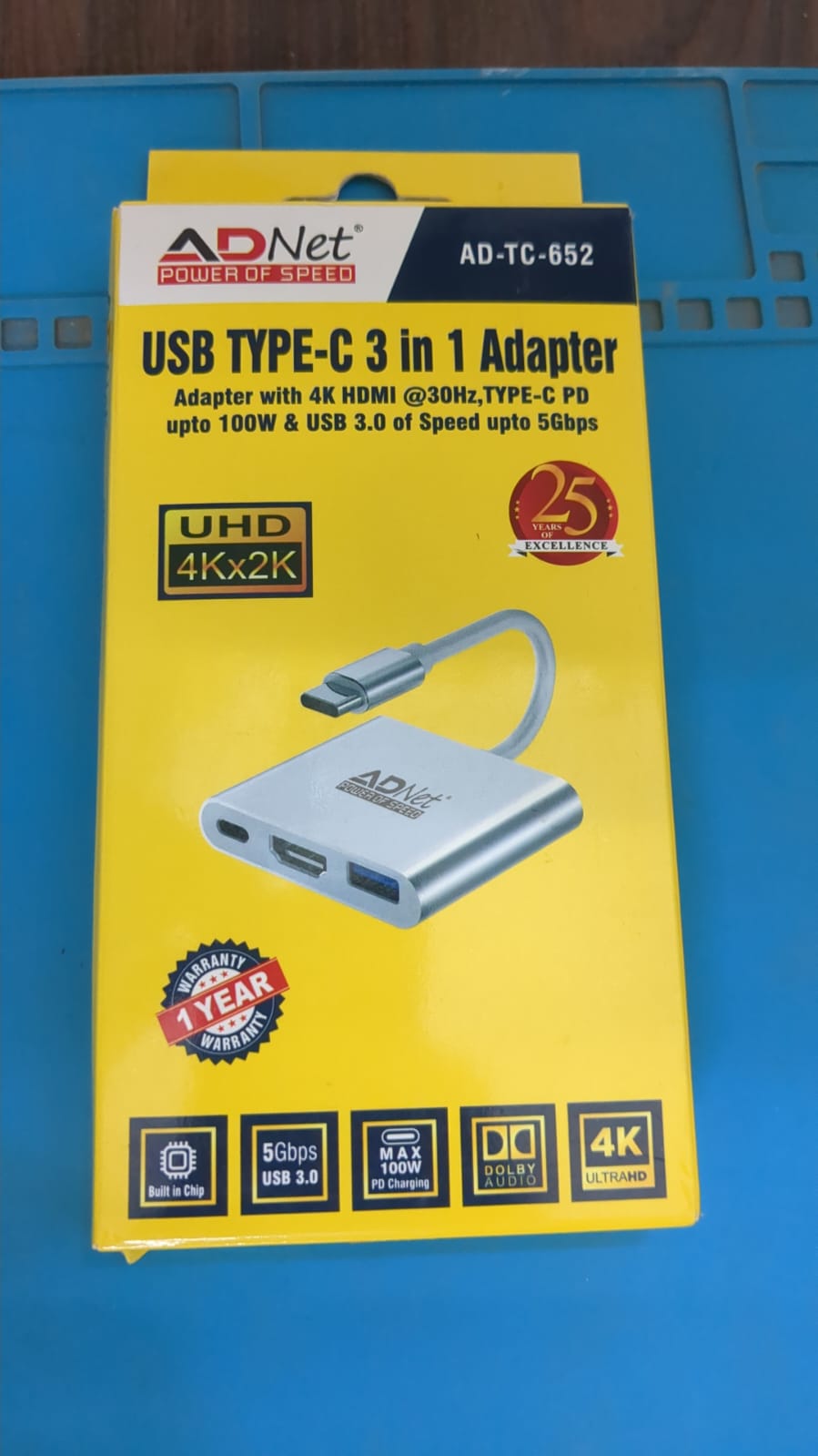 Ad Net AD-TC-652 USB Type-C 3 in 1 Adapter 4K HDMI USB 3.0 5Gbps Type-C PD 100W Charging