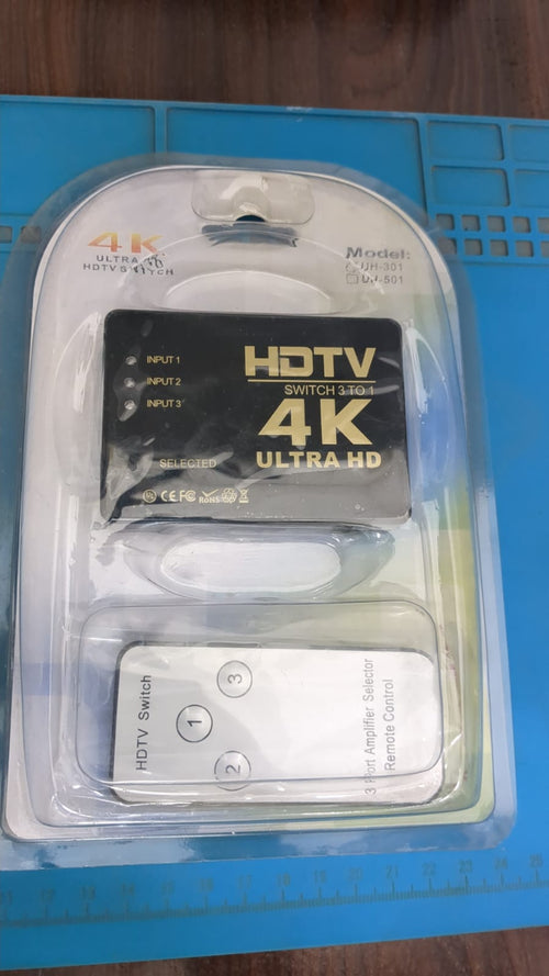 4K Ultra HD HDMI Switch 3 In 1 Out with IR Remote Control for HDTV DVD PS3 PC