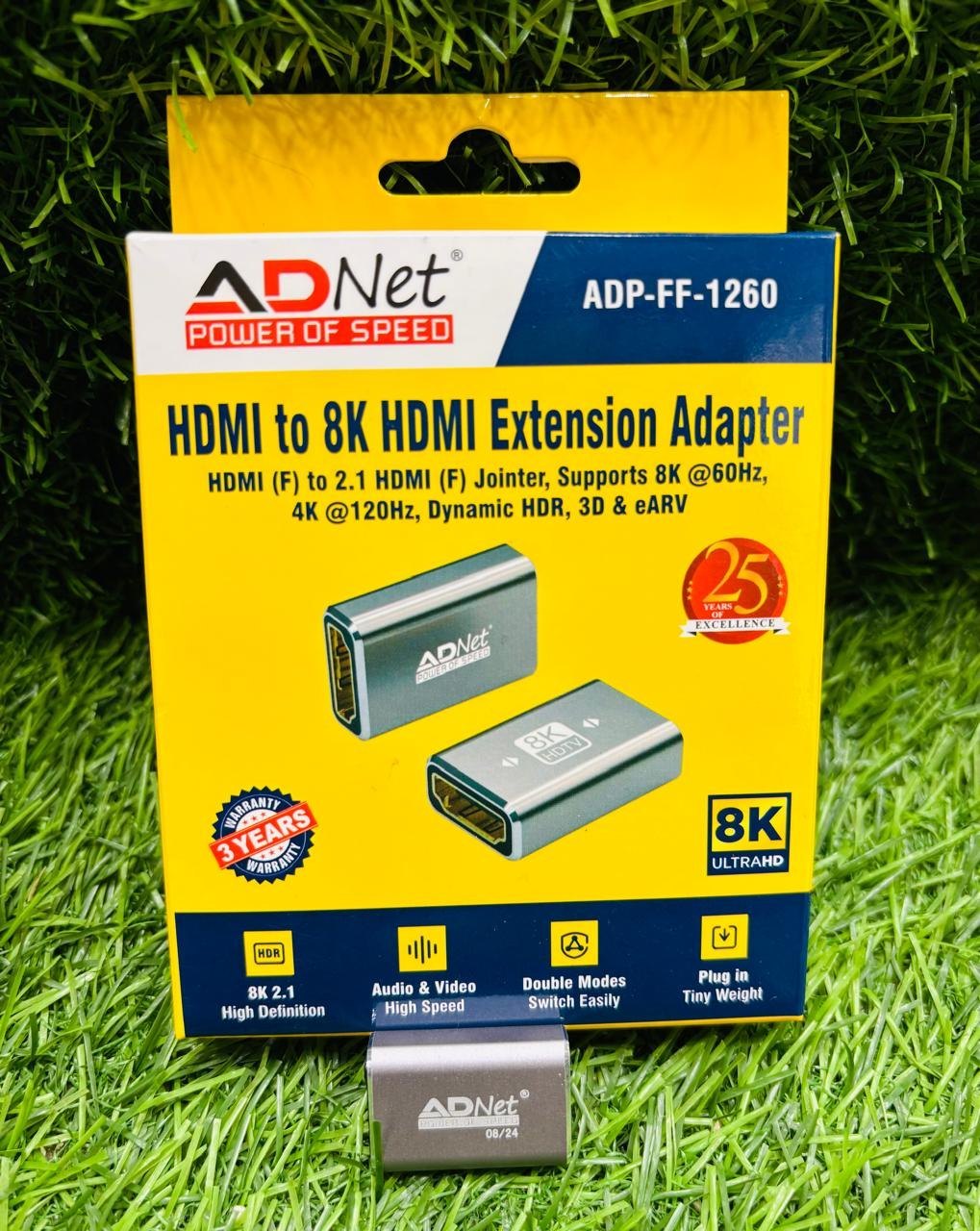 ADNet ADP-FF-1260 8K HDMI Female to Female Coupler | 8K UltraHD Extension Adapter (8K@60Hz / 4K@120Hz) | Supports Dynamic HDR, 3D, eARC - HDMI 2.1 Jointer