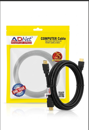 ADNet Premium 4K HDMI Cable with Ethernet | Ultra HD 2160p & 3D Supported High-Speed Cord | Gold-Plated Male to Male For Smart TV, Monitor, PC, Projector & PS4/Xbox