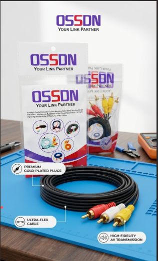 OSSDN 3 RCA to 3 RCA Audio Video Cable | Premium Composite AV Cord (Red/White/Yellow) | High-Fidelity Male to Male TV Lead for Set Top Box, DVD Player & Home Theater