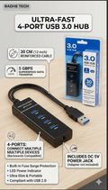 High-Speed 4-Port USB 3.0 Hub | SuperSpeed 5Gbps Multiport Adapter Splitter | 30cm Cable, LED Indicator & Built-in Fuse Protection | For Laptops, PC, Mac & Pen Drives