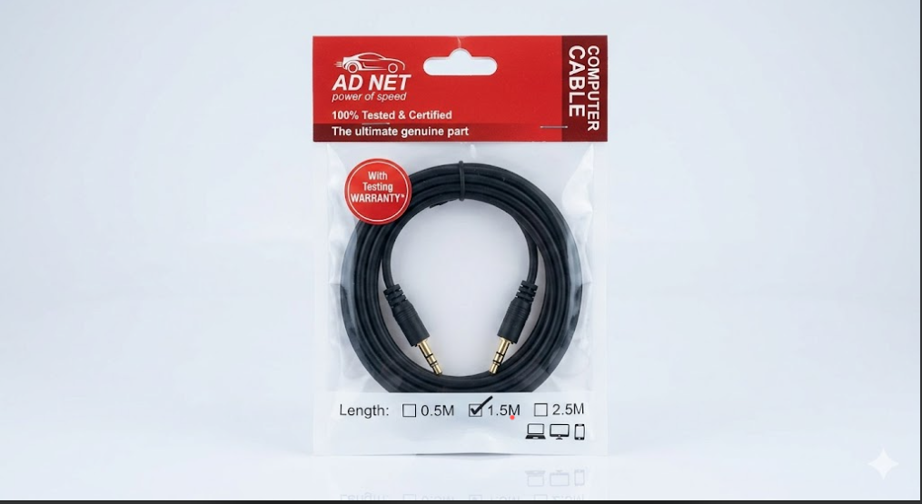 ADNet 3.5mm Aux Cable Male to Male | 1.5M Premium Stereo Audio Cord | Gold-Plated Connectors & Anti-Interference Shield | For Car Stereo, PC, Headphones & Speakers