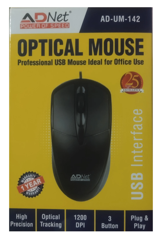 ADNet AD-UM-142 Wired USB Mouse | Ambidextrous Design, USB 2.0 | For PC & Laptop (Black)