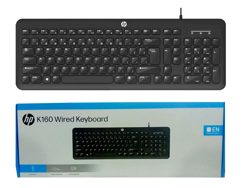 HP K160 Wired USB Keyboard – Full Size | Height Adjustable | Plug & Play