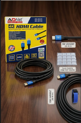 ADNet 4K HDMI Cable High-Speed (AD-4K-63/64) | Supports 3D, ARC, CEC & 2160p Ultra HD | Gold-Plated Connectors & Triple Shielding for Smart TV, PC & Home Theater