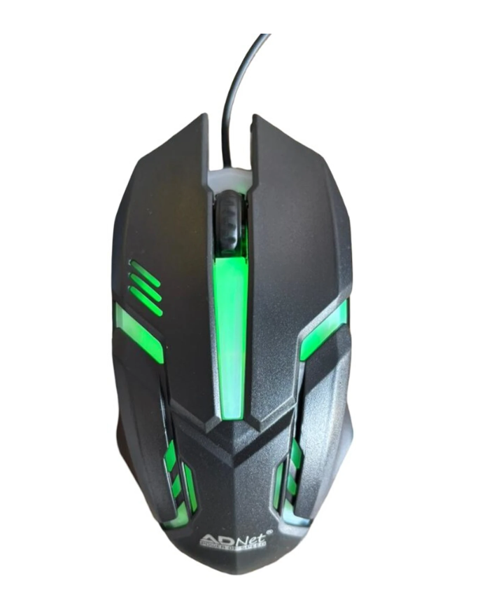 ADNet AD-UM-142 Ergonomic Wired Gaming Mouse – High-Precision 10000 DPI Sensor, 3 Buttons, Smooth Scrolling, RGB Breathing Lights, Black (Right-Handed, USB 2.0, Compatible with All OS)